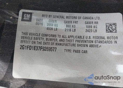 2015 Chevrolet Camaro 1Lt из США, поврежденный, VIN 2G1FD1E37F9269577